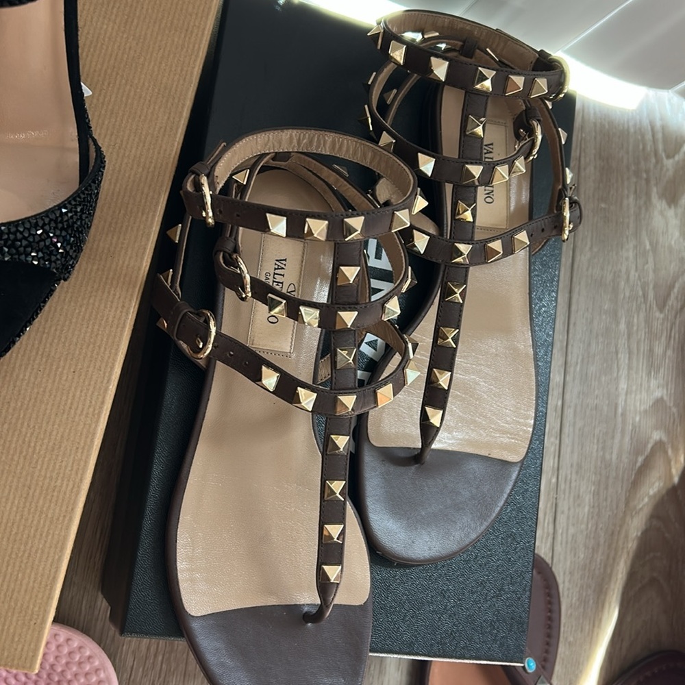Valentino Dark Brown Studded Sandals - Picture 2 of 7